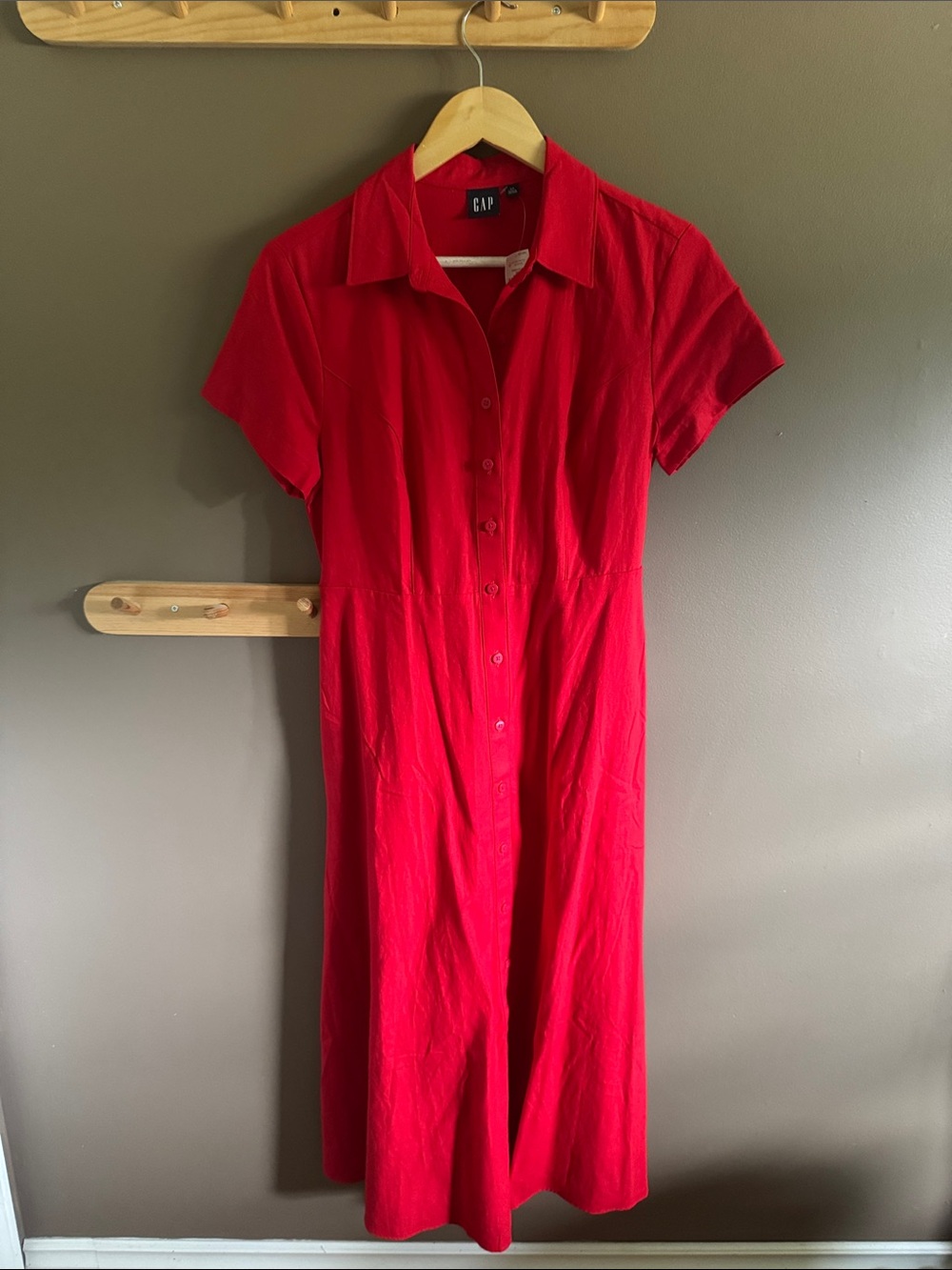 GAP Red Button-Front Midi Dress